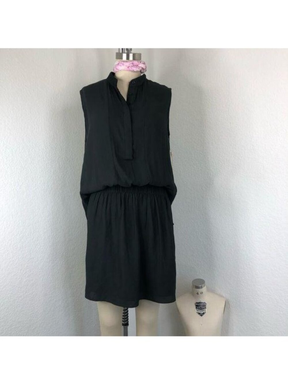 OAK NYC Draped Mandarin Collar Open Back Dress Min